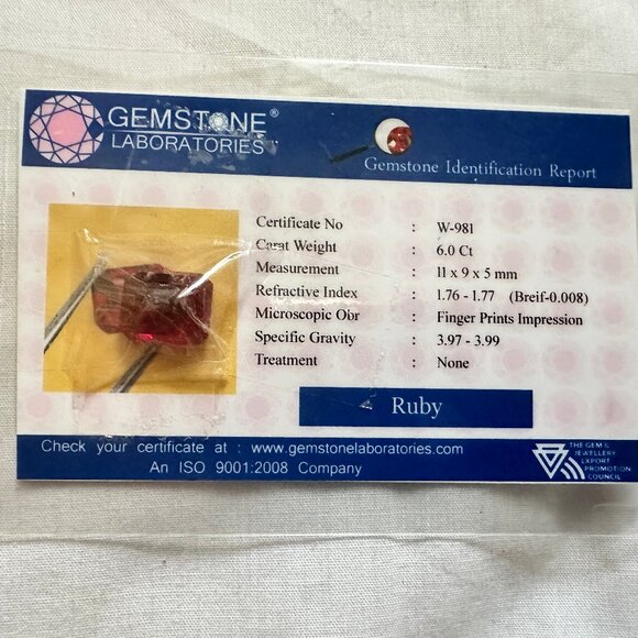 Lab Certified 6 Carat Red Ruby Loose Gemstone Emerald Cut 11 x 9 x 5 mm NEW - Picture 5 of 5